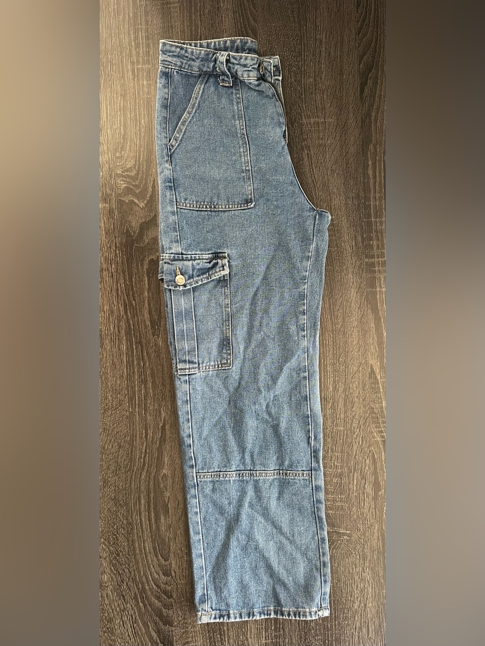 FLVSUN Women’s Cargo Jeans Size 6 EU 38 Blue Wide Leg Utility Denim Pants